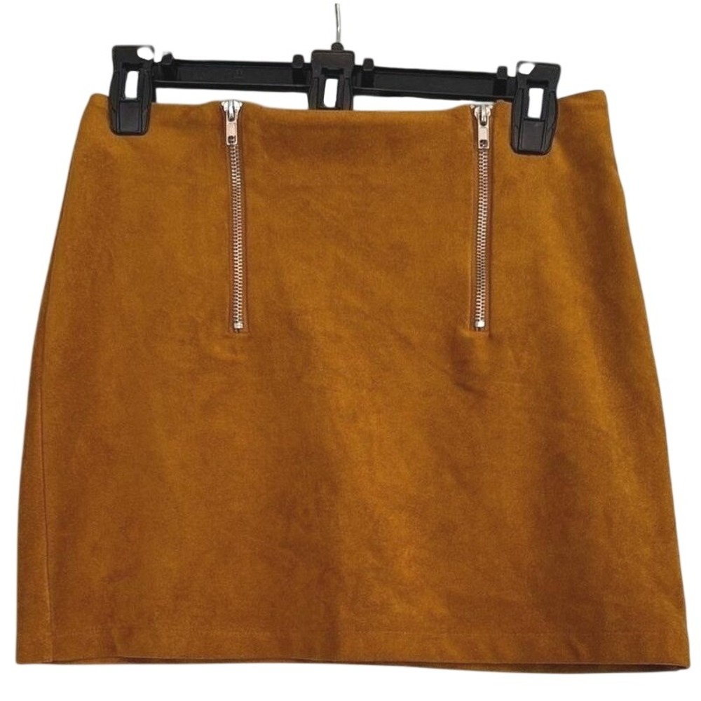 Forever 21 Womens Mustard Faux Suede Mini Skirt Zip Front Size Small 70s Revival